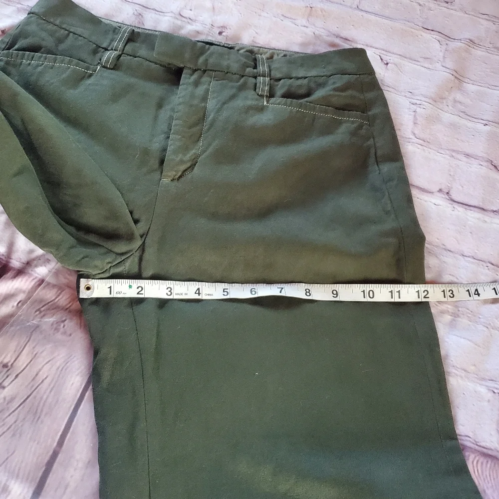 Banana Republic Linen Blend Olive Green Wide-leg Pants Preppy Casual Academia